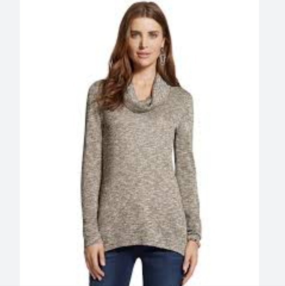 Chicos size 2 cowlneck lightweight black gold sweater